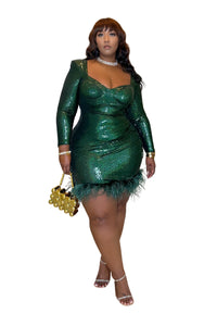 Emerald Envy Sequin Feather Dress Dress