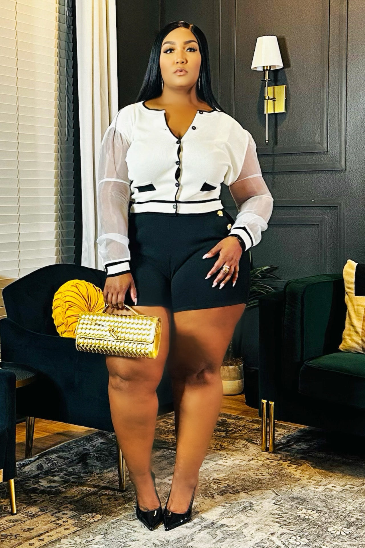Simone Gold Button Trim Plus Shorts