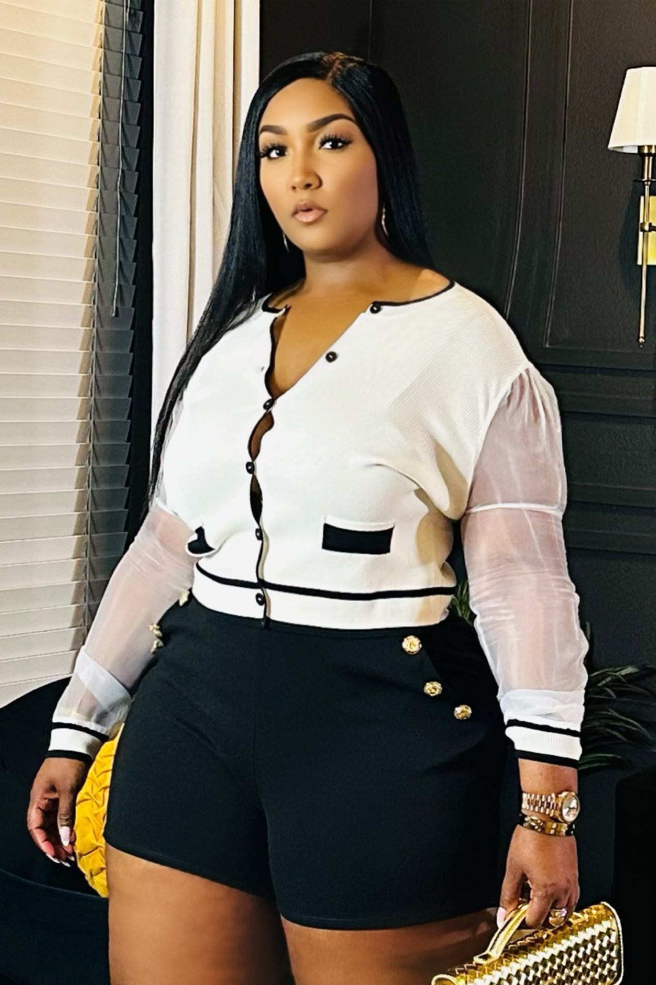 Simone Gold Button Trim Plus Shorts