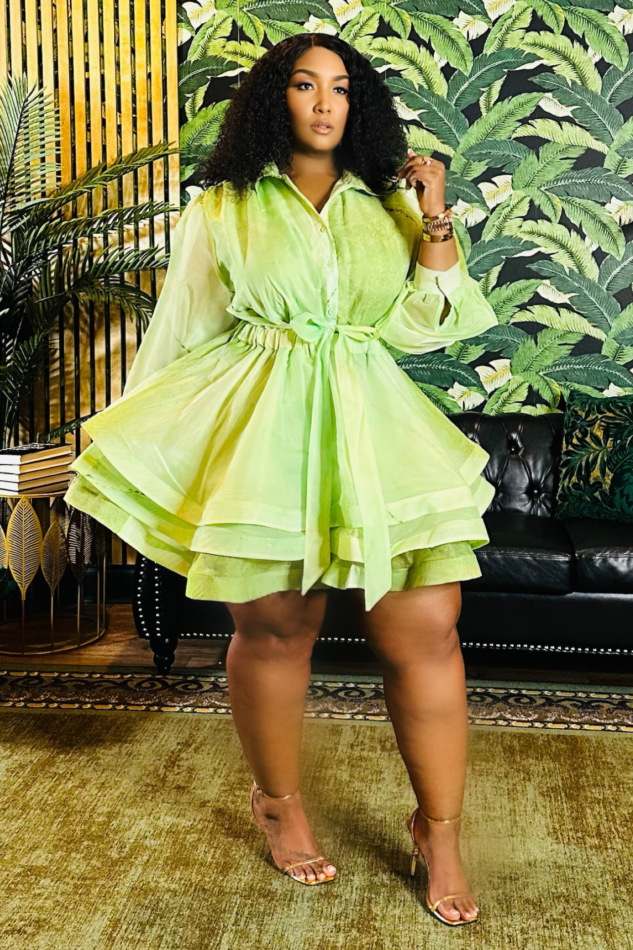 Evergreen Elegance Ruffle Dress