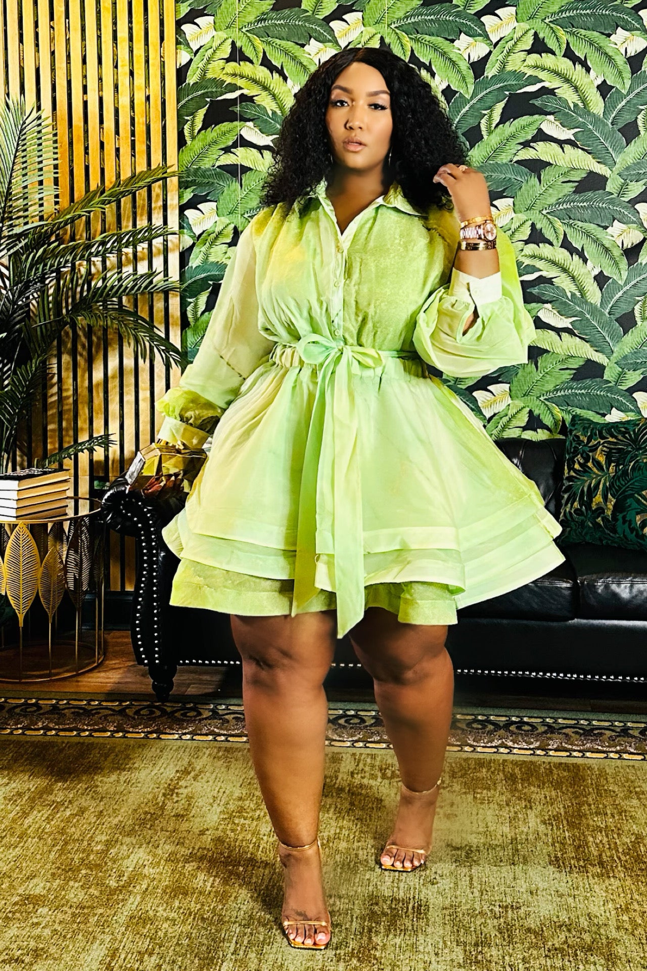 Evergreen Elegance Ruffle Dress