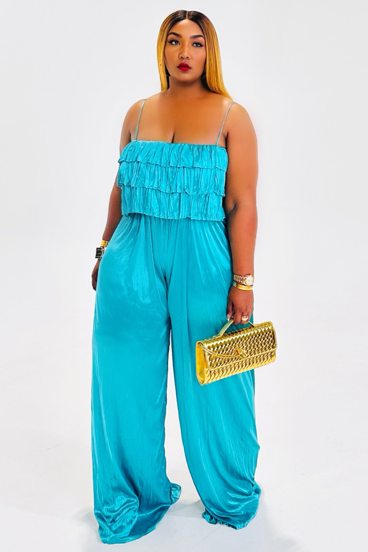 Aura Loud Pleated Teal Jumpsuit