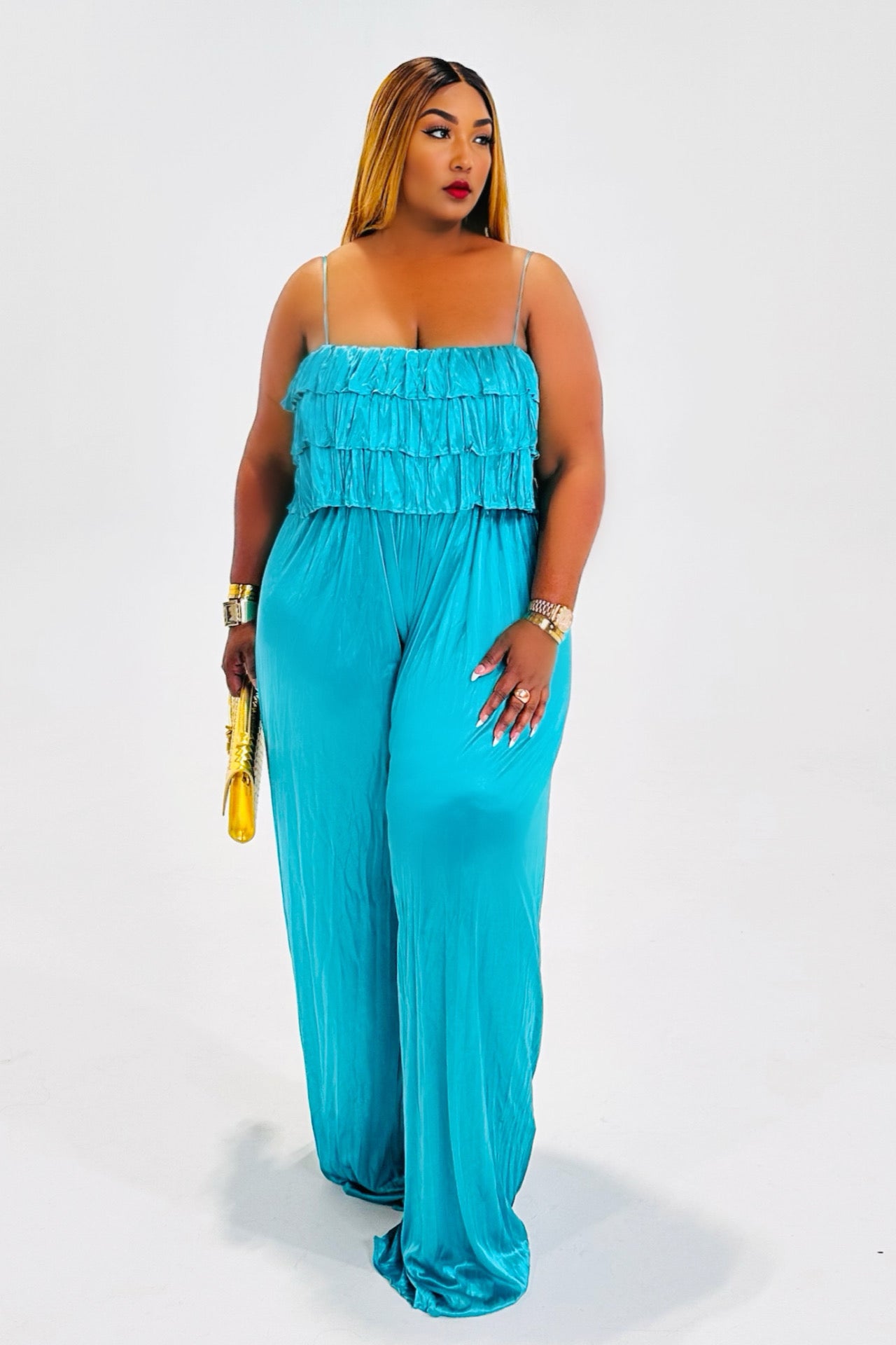 Aura Loud Pleated Teal Jumpsuit