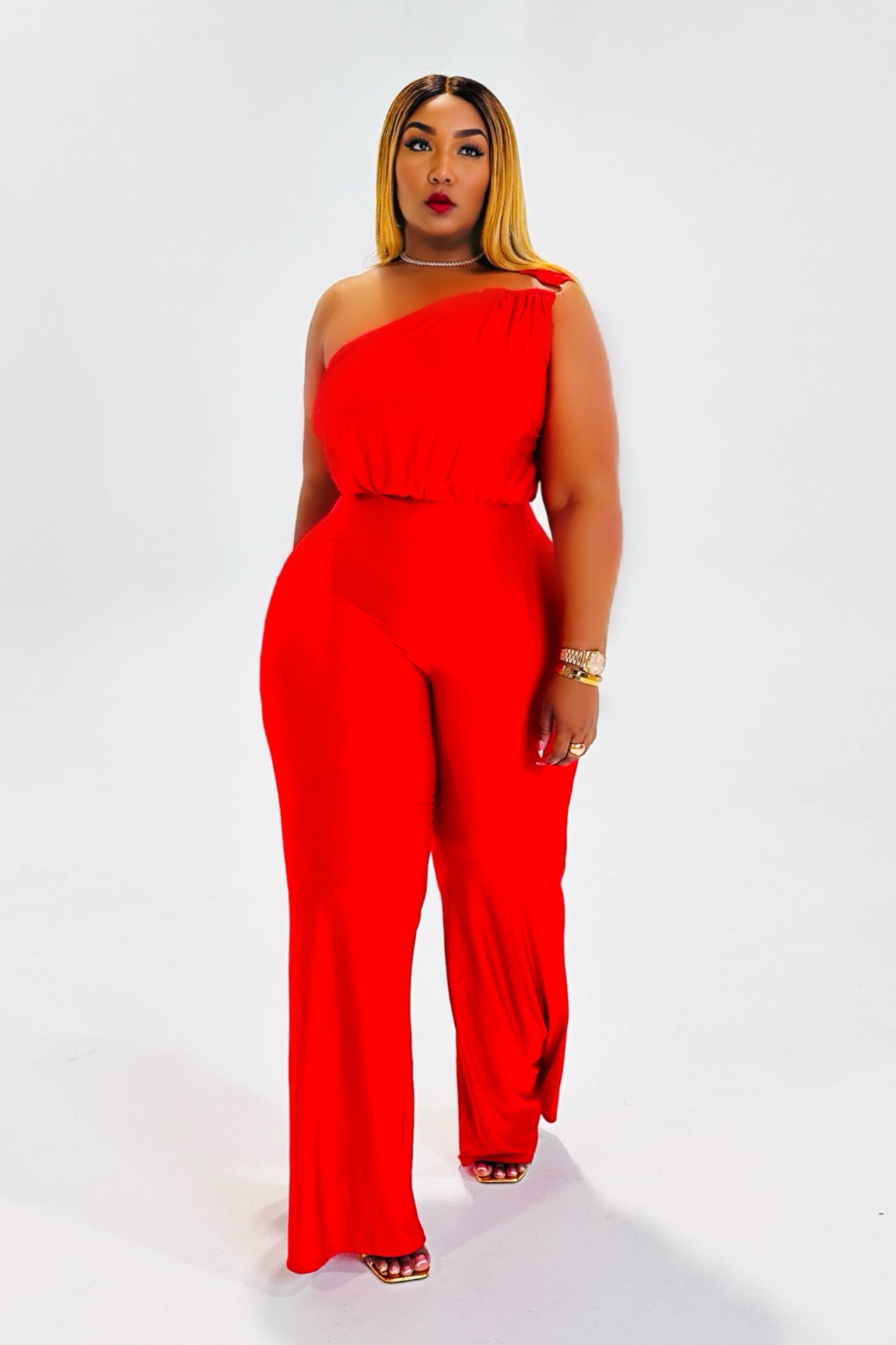 Red Bottom Energy One Shoulder Jumpsuit