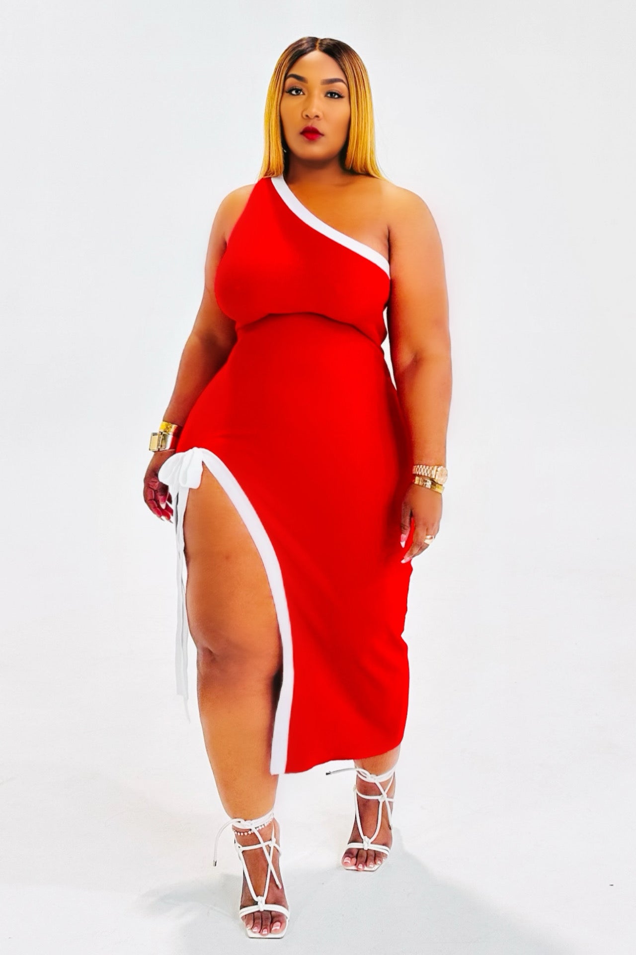 She's a Vibe One Shoulder Dress (Red)