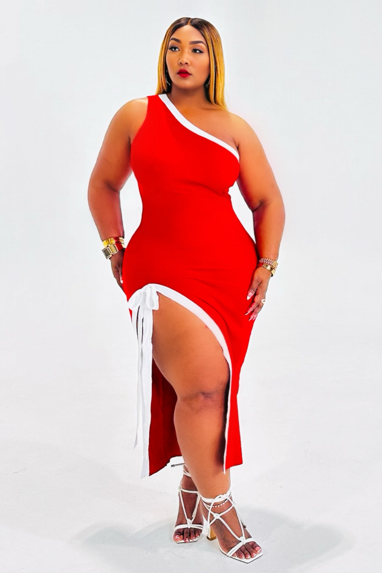 She's a Vibe One Shoulder Dress (Red)
