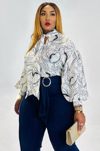 Bossy Prints Balloon Blouse (Tan/Black)