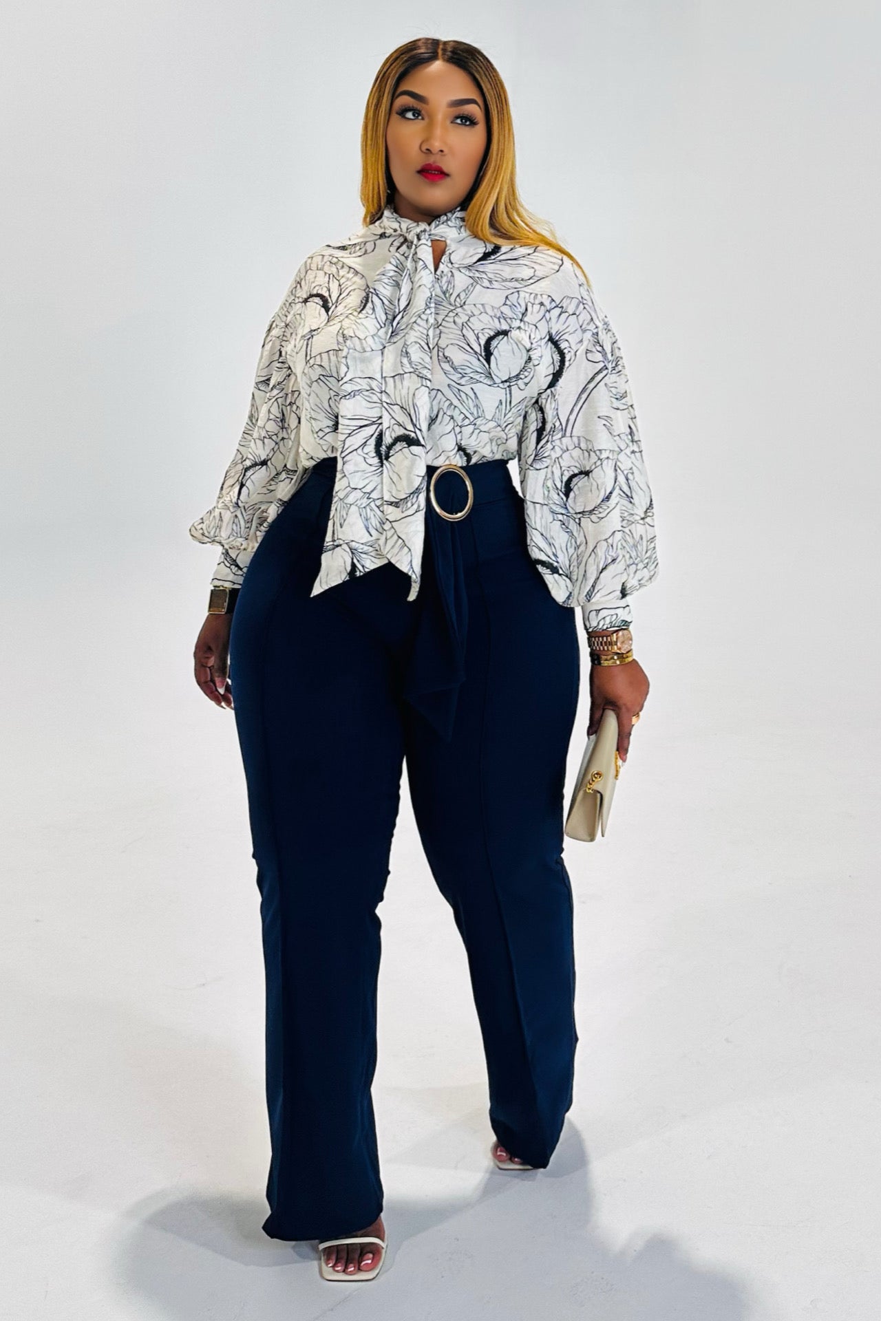Bossy Prints Balloon Blouse (Tan/Black)
