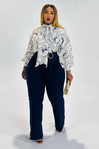 Bossy Prints Balloon Blouse (Tan/Black)