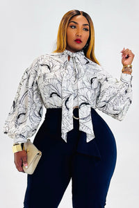Bossy Prints Balloon Blouse (Tan/Black)