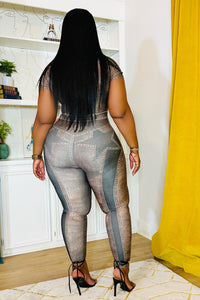 Bourbon Star Denim Effect Jumpsuit
