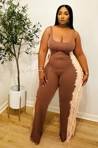 Taupe Temptations Two Toned Fringe Jumpsuit