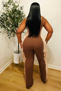 Taupe Temptations Two Toned Fringe Jumpsuit