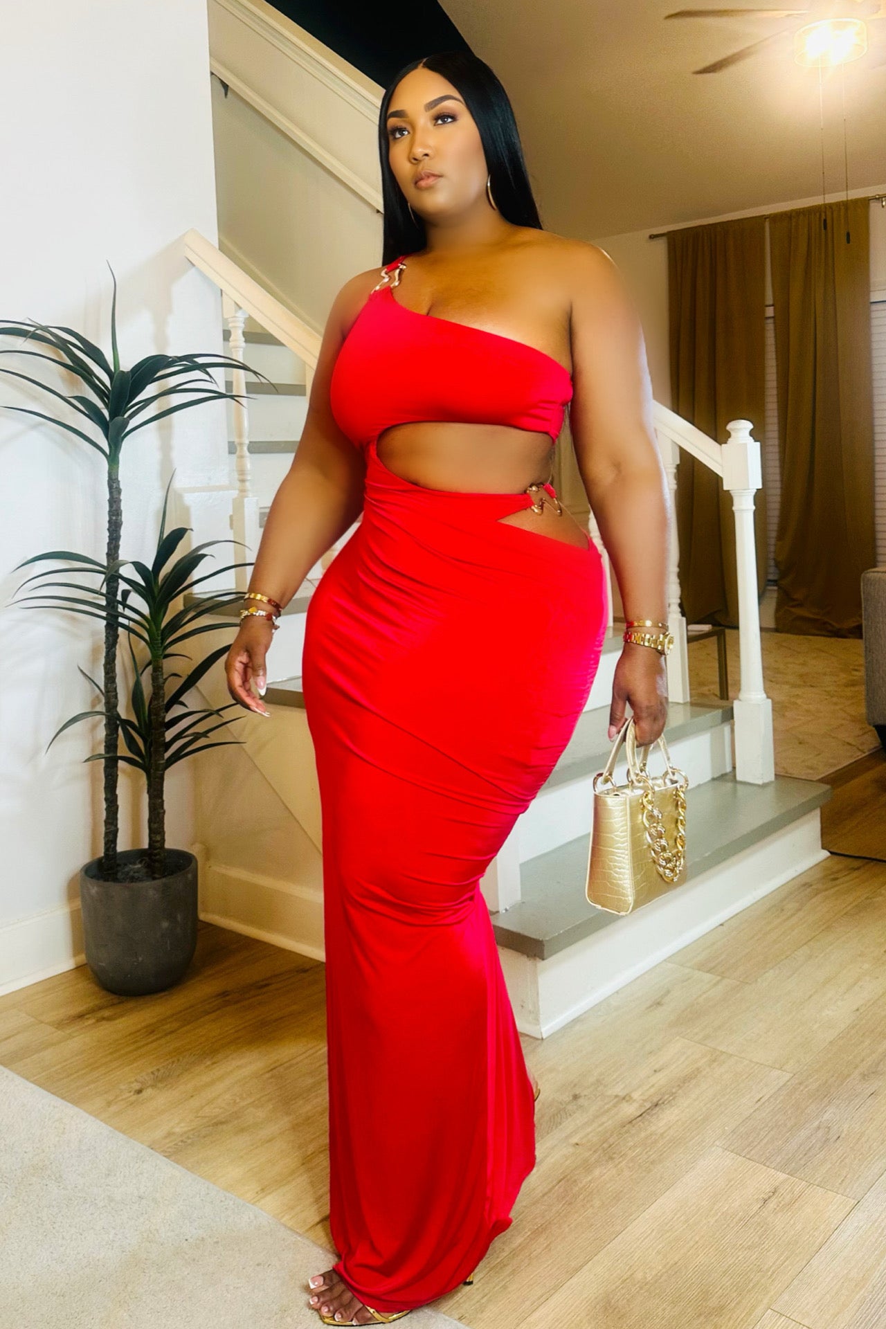 Crimson Confidence Bodysuit Maxi Dress Red