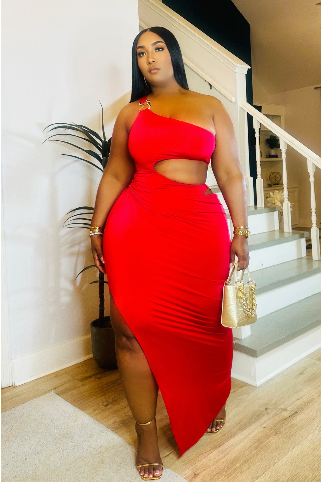 Crimson Confidence Bodysuit Maxi Dress Red