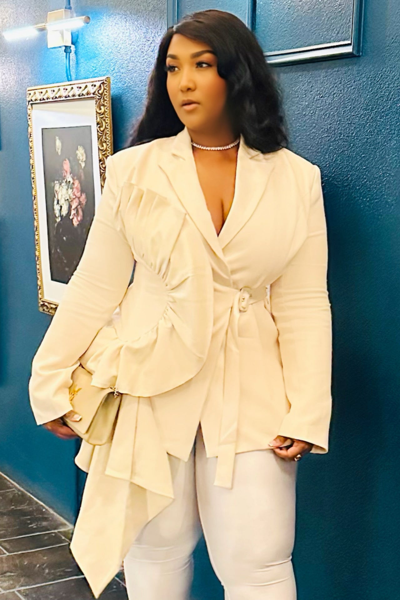 Desert Femme Structured Blazer Set Cream