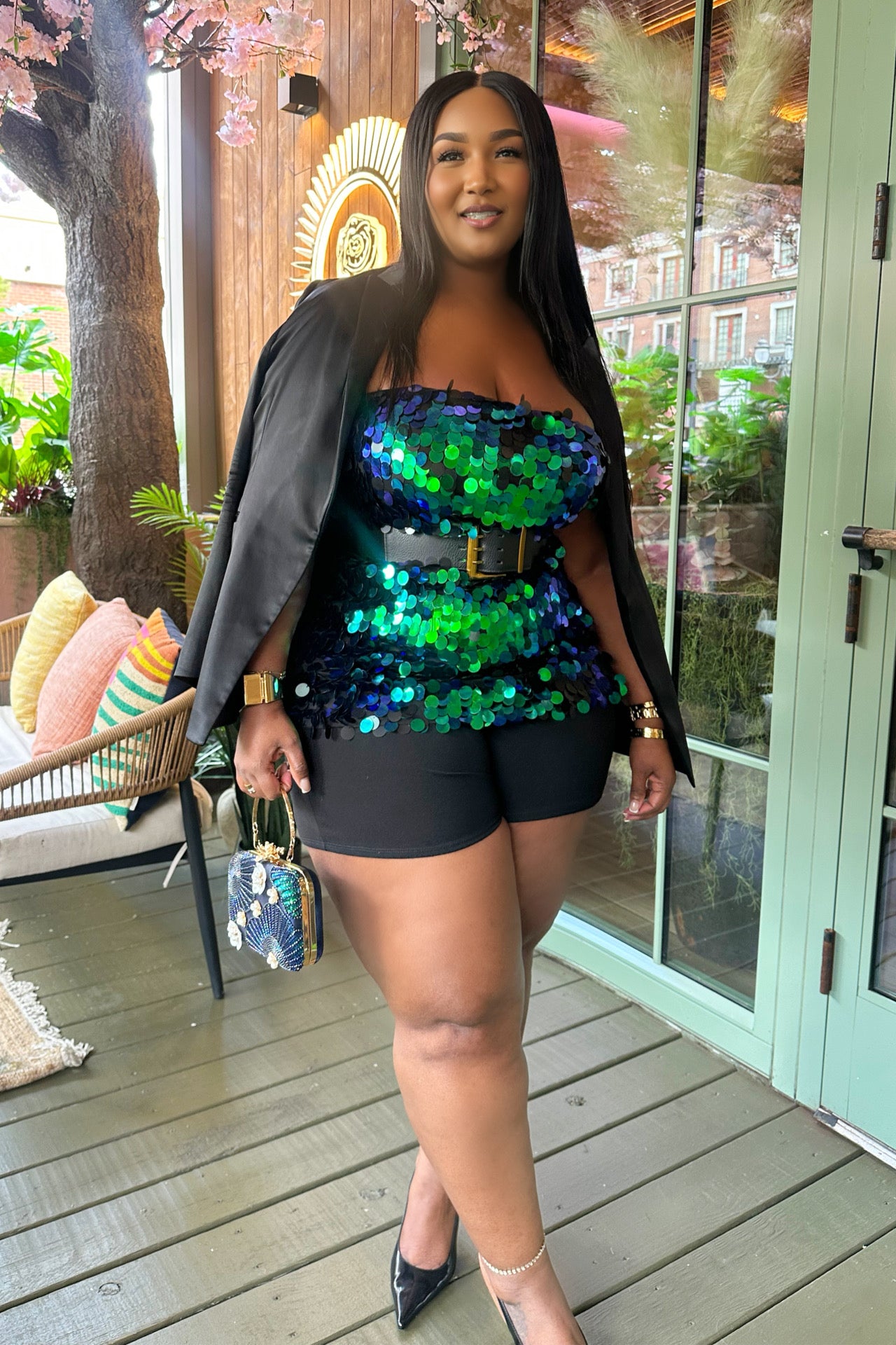 Glam Current Sequin Top Green