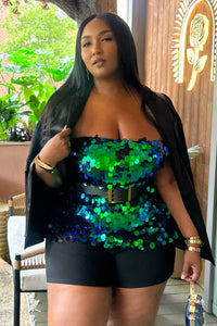 Glam Current Sequin Top Green