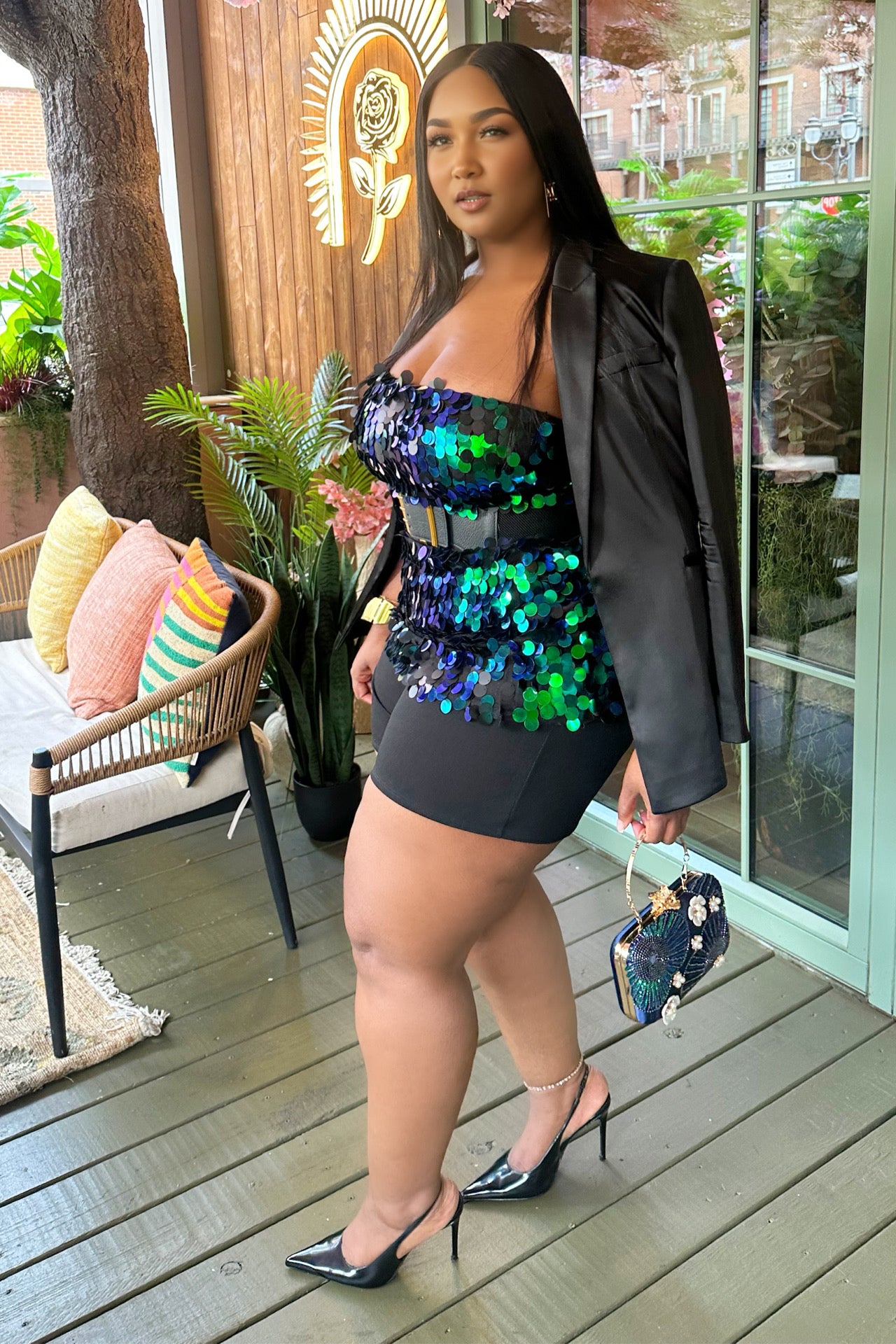 Glam Current Sequin Top Green
