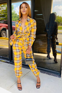 Pick your Plaid Jumpsuit (mustard) - Kalexis Kouture 