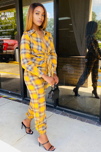 Pick your Plaid Jumpsuit (mustard) - Kalexis Kouture 